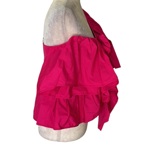 NWT Zara Fuschia Pink Voluminous Asymmetric One Shoulder Ruffled Crop Top - M - Picture 10 of 16